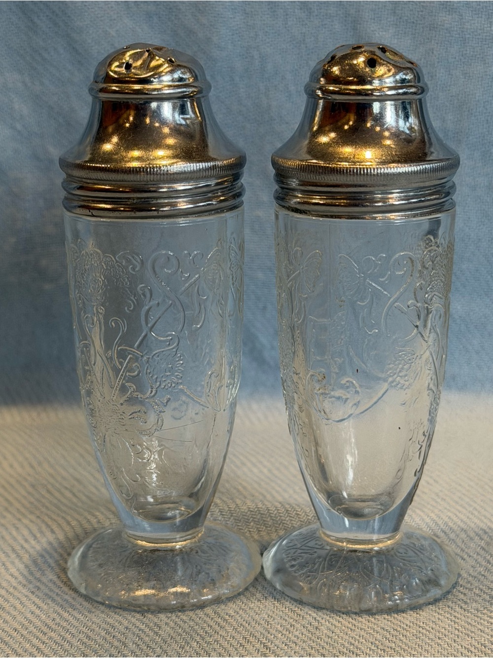 Vintage Molded Glass Salt and Pepper Shakers - Set of 2